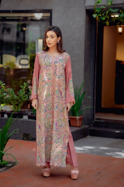 Blush Paisley Hand Embellished Luxury Kaftan