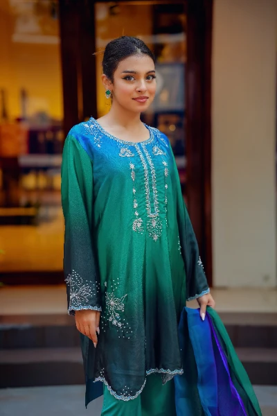 Emerald Mist Embroidered 3 Piece Suit