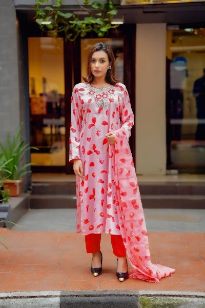 Rose Petal Printed 3 Piece Suit