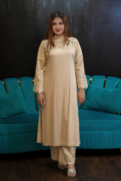 Champagne Gold Embroidered Luxury Two-Piece Suit