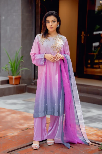 Aurora Blush Ombre Embellished Luxury Three-Piece Set