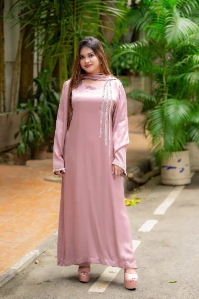 Blush Rose Crystal Embellished Luxury Kaftan Dress